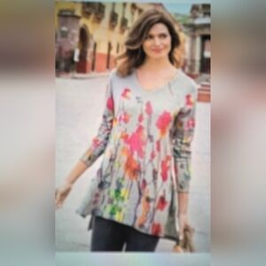 Soft Surroundings Spring Multicolor Floral Knit Relaxed Fit Tunic Size L